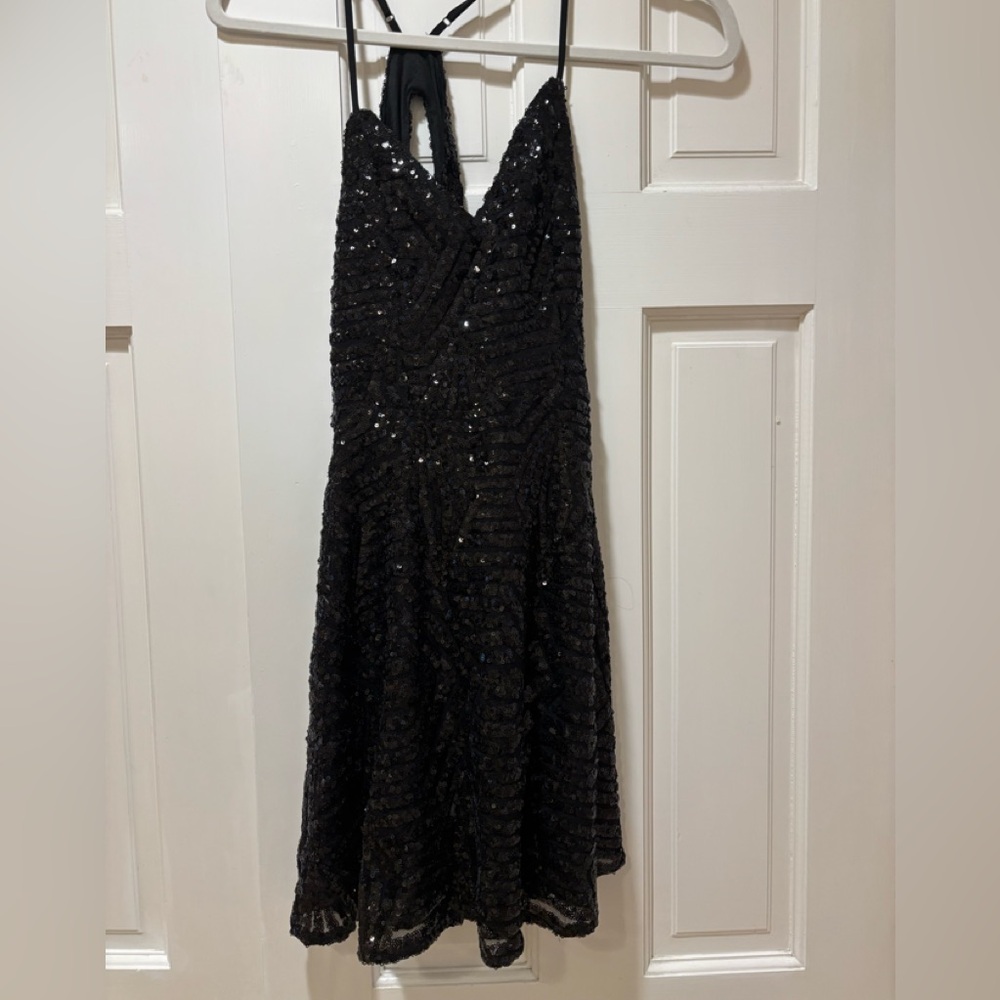 Lulu's Shimmering Black Sequin mini dress size xs
